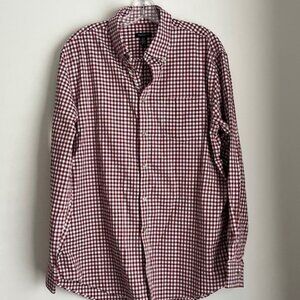 Van Heusen Red and White Plaid Shirt Size Large